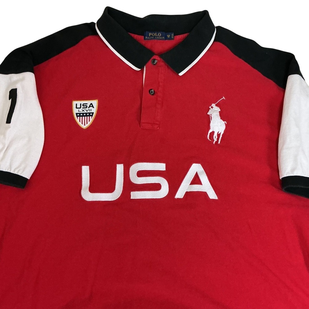 Polo Ralph Lauren Polo Shirt Mens 6XB Red USA Big Pony Colorblock Short Sleeve